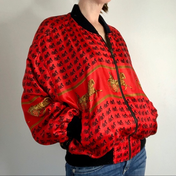 Vintage Mighty Red Satinlike Bomber - Picture 2 of 7